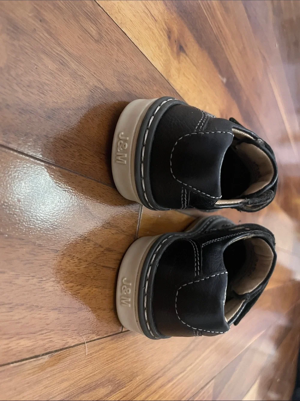 Johnston & Murphy Kids Black Leather Velcro Strap Dress Shoes